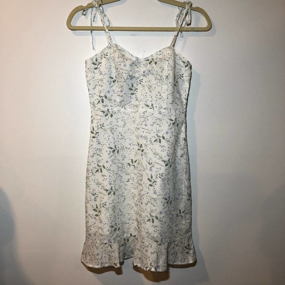 Floral Ruffle Ruched Back Tie Strap Dress XS NWT